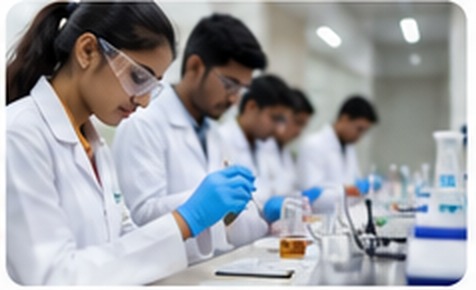 Students working in a pharmacy laboratory